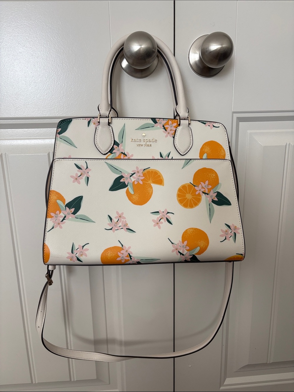 kate spade White Citrus Floral Satchel with Orange Accents